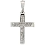 10ct White Gold Diamond Cross Pendant, w/ 0.14 Carat Brilliant Cut Diamonds, 1 in. (25mm) tall