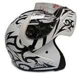 White Tattoo Flip Up Modular Motorcycle Street Sport Bike Full Face Helmet DOT (Large)