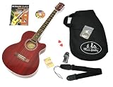 Produkt-Bild: 4/4 Akustik Gitarre Westerngitarre Rot Brau mit Palisander Griffbrett und Tasche mit Zubeh&ouml;r + Anf&auml;nger Buch mit CD