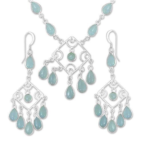 Chalcedony jewelry set, 'Sea Foam' 2 W 16 L