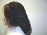 S150bb, Hand Crocheted Black Gimp Large Snood with Black Beads.