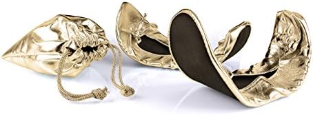 Women's Foldable Portable Travel Ballet Flat Shoes w/ Matching Carrying Bag (Small, Gold)