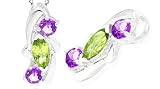 Marquise Round Cut Peridot Amethyst Three STone Pendant Sterling Silver