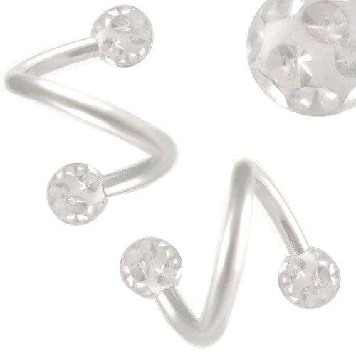 16g 16 gauge (1.2mm), 5/16 Inches 8mm long - surgical steel eyebrow lip bars ear tragus Twist earring rings spiral Barbells with Clear Swarovski Crystal Ferido balls APSD - Pierced Jewelry Body Piercing Jewellery- Set of 2