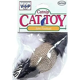 Vo-Toys Jute Colored Football with Fur Cat Toy