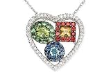 1 3/8 Carat Multigemstone and 1/4 Carat Diamond 14K White Gold Geometric Heart Pendant w/Chain