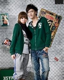 Lattice Long Sleeves Zipper Cotton Two Way Couple Hoodie