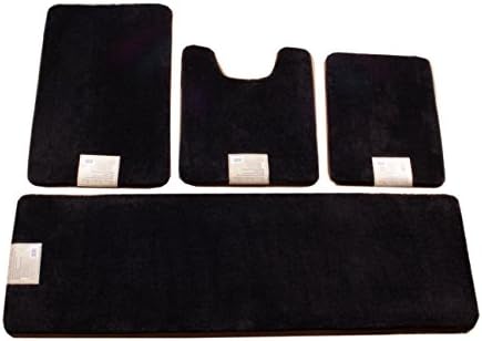 4 Piece Full Set Luxury Solid Color Memory Foam Bathmats (17x23"/20x24"/20x32"/20x64") (Black)