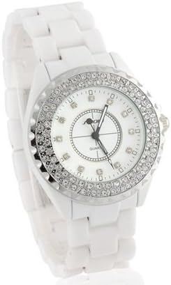 Sinobi Men's Round Dial Analog Quartz Watch with Ceramic Strap &amp; Crystal Decoration (White)