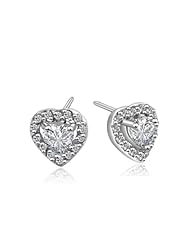 Honeystore Girls 925 Sterling Silver White Gold Plated Swiss diamond Heart Stud Earrings Color White