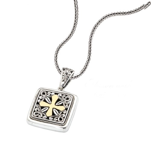 925 Silver Square Celtic Cross Pendant with 18k Gold Accents