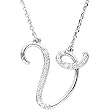 Sterling Silver Diamond Initial Necklace "V"
