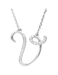 14K White Gold Diamond Initial Necklace "V" -- LIFETIME WARRANTY