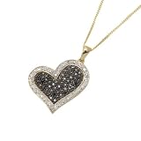9ct Yellow Gold 012 Ct Blackwhite Diamond Heart Pendant 18chain Adjustable