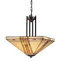 Inverted pendant 3 light fixture bronze finish tiffany style glass