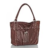 Besace &agrave; rivets marron fonc&eacute; en cuir lisse et souple