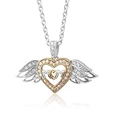 Sterling Silver Heart Love Angel Wing Mothers Day Diamond Pendant Necklace (GH, SI3-I1, 0.16 carat)