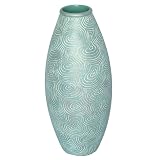 EXP Handcrafted Olive Terracotta Vase With Sea Blue Swirl Etchings