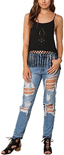 Black Embroidered Tassel Crop Top-Black-S
