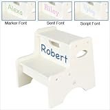 Personalized Two Step Stool in White Customize: Yes, Font & Color: Serif & Blue