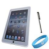Silicone Skin Clear Case for Apple iPad + Silver Stylus + Wristband