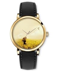 SPRAWL Aanalog Fashion Series Gold Ladies Watches of Genuine Black Leather Strap,Unique Wrist Watch for Women Girls Designed with Children in the field