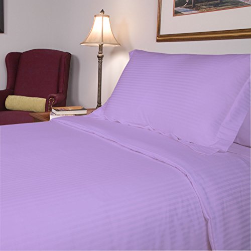 Adiprime Egyptian cotton Flat Sheet With Duvet Set 500 TC Stripe ( Full , Lavender )