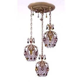 Schonbek 1257-26AM French Gold Amber Rondelle Crystal Three Light Down Lighting Colored...
