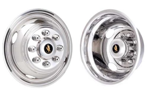 Stainless Steel Universal Snap On Style Simulators for 16 8 Lug 4 Hole Dual Disc 1 Piece Wheels Excluding Budd Brand Wheels (Set of 4)