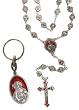 Boxed Metal Rosary - Scapular (Sacred Heart of Jesus/OL of Carmen) Rosary and Key Chain Set - 4mm Metal Beads - 22in. Chain - IMPORTED FROM ITALY