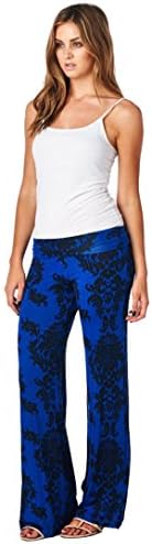 Fidella Womens Fold Wide Leg Printed Palazzo Pants Black Blue