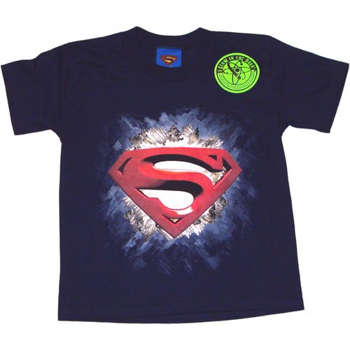 Superman Returns Glow in the Dark Logo Crystal Navy Blue Boys T-Shirt Discount