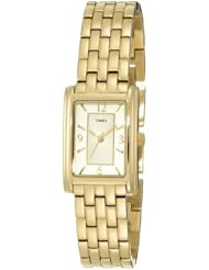 Timex Womens T2N050 Gold-Tone Fashion Rectangle Dress Watch