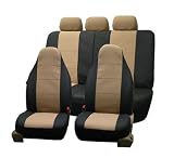 FH-PU006115 Triad Synthetic Leather Car Seat Covers, Airbag Ready and Split Bench, Beige / Black color