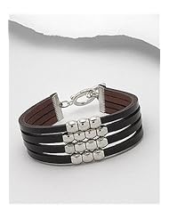 Black Leather Bracelet In White Base