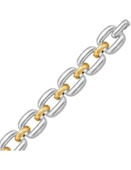 18K Yellow Gold and Sterling Silver Diamond Cut Rhodium Plated Chain Bracelet