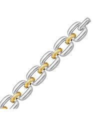 18K Yellow Gold and Sterling Silver Diamond Cut Rhodium Plated Chain Bracelet