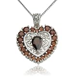 Sterling Silver Garnet Heart-Shaped Pendant