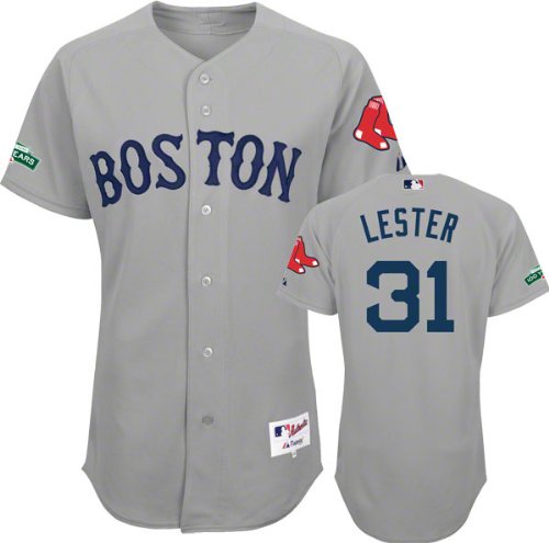 Jon Lester Jersey: Boston Red Sox #31 Road Grey Authentic Jersey with Fenway Park 100th Year Anniversary Patch