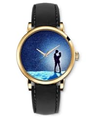 SPRAWL Aanalog Fashion Series Gold Ladies Watches of Genuine Black Leather Strap,Unique Wrist Watch for Women Girls Designed with Lovers in space
