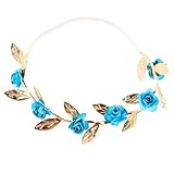 Ochine　新生児 赤ちゃん 出産祝い　ベビー キッズ ヘアバンド　新生児ヘアバンド　ガールズアバンド　赤ちゃんもオシャレに♪　ローズ＆リーフ　弾力性 7色選択 (ブルー)