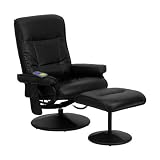 Massaging Black Leather Recliner and Ottoman (Black) (42H x 33W x 41D)
