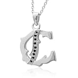 Men's Sterling Silver Alphabet Initial Letter C Black Diamond Pendant Necklace-0.07carat