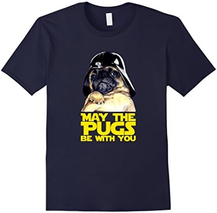 Men's May The Pugs Be With You T-Shirt, funny Pug Dog Lovers Gift Large Navy