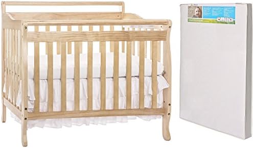 Dream On Me 4-in-1 MINI Portable Convertible Crib, Natural and Dream On Me 3" Extra Firm Portable Crib Mattress, White - 2-Piece Bundle