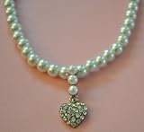 Simple and Elegant Pearl Necklace with Diamond Heart Pendant