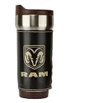 NEW DODGE RAM LEATHER WRAP COFFEE TRAVEL MUG RAM'S HEAD LOGO STAINLESS MOPAR OEM