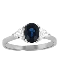 Ladies 3 Stone Blue Oval Sapphire with Trillion Diamond Sides Ring