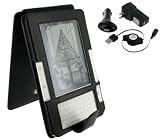 Black Full Genuine Leather Flip Case and Retractable USB Cable Charge Kit for Amazon Kinde 2 (Old Version) E-Reader Reading Device (Kindle NOT Included)