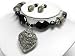 Silver Metal Heart Midieval Glass Black Bead Necklace Earring Set Costume Jewelry